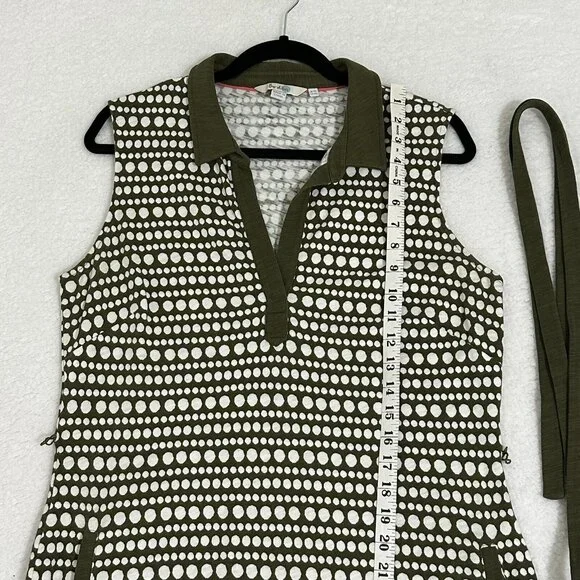 Boden Women's Sleeveless Midi Shirt Dress Pockets Tie Belt Size 10L Olive White - Picture 5 of 9